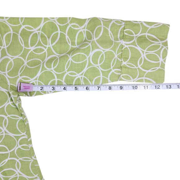 Harve Benard Small Light Green & White Linen Button Up 3/4 Length Sleeve Blouse - Picture 5 of 9